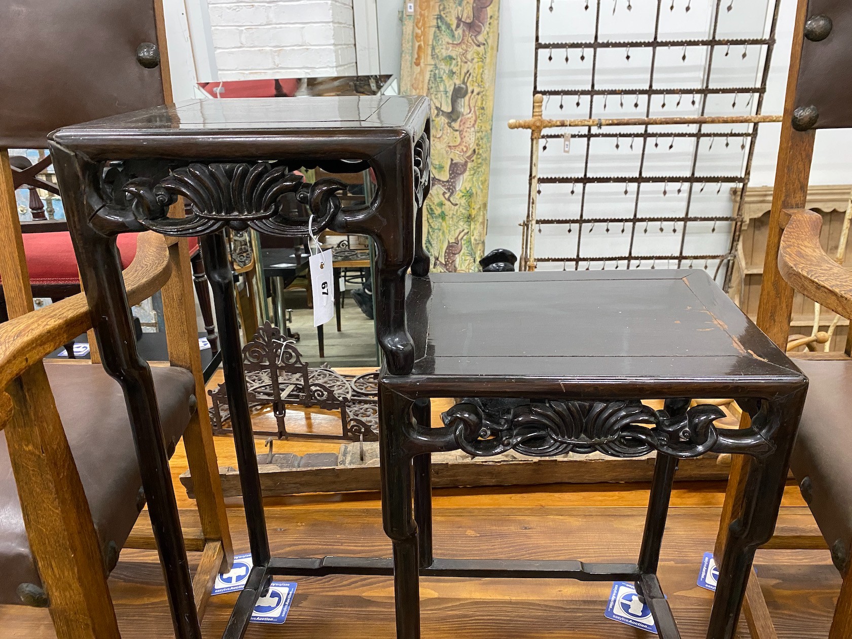 A Chinese two tier jardiniere stand, width 71cm, depth 33cm, height 88cm